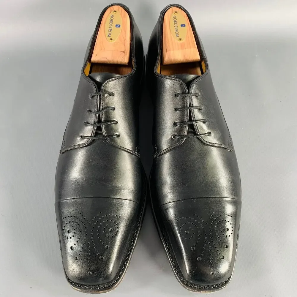SALVATORE FERRAGAMO Size 8.5 Black Leather Perforated Lace-Up Shoes
